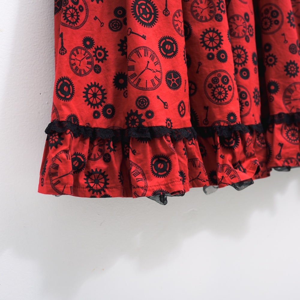 Whimisigoth Hot Topic Clock Lace Red Black Bright Dress XL - Picture 3 of 16